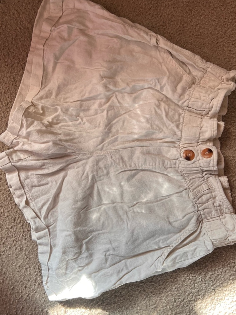 Rachel Cream High-Waist Paperbag Shorts with Button Detail